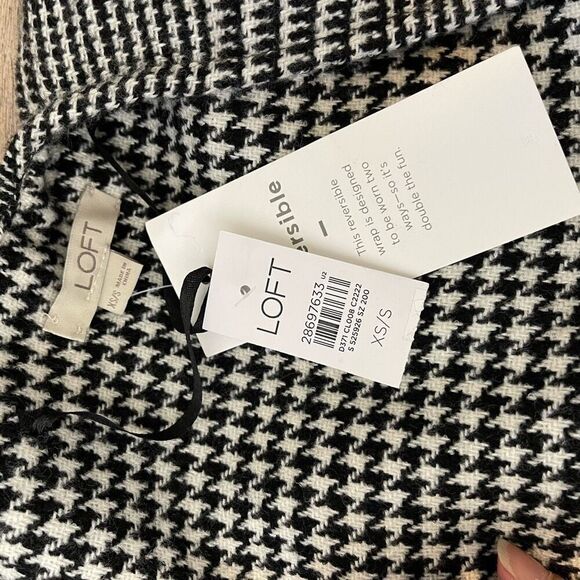 LOFT Womens Houndstooth Fringe Poncho Kimono Wrap Black & White XS NWT - Picture 8 of 10
